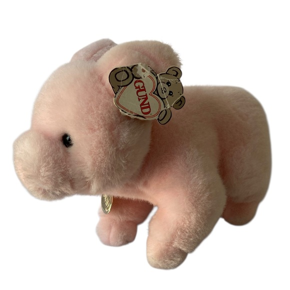 VTG 1987 Gund Dumpling Pink Pig 8" Plush Stuffed Animal Blue Eyes Tags #5420 - Picture 1 of 12